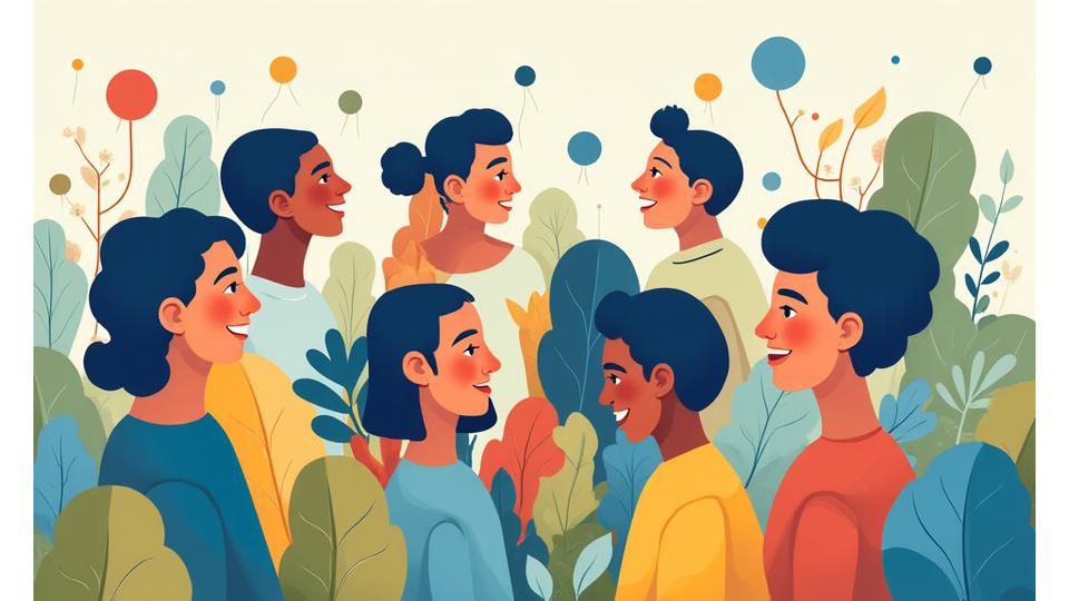 Illustration of diverse individuals connecting, representing a thriving inclusive workplace culture